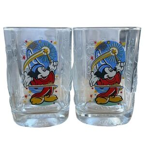 Disney McDonald's Glasses Set 2 Clear Excellent 2000 Millennium Epcot France Y2K